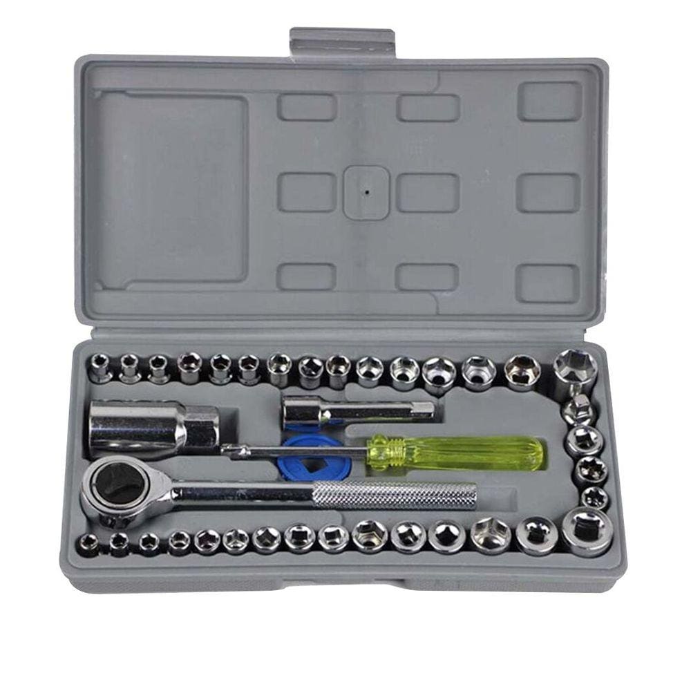 Kit Jogo Soquetes Sextavado Com Catraca Com Chave De 1/4 Para 3/8 Com 40 Peças