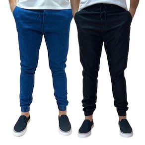 Kit 2 Calça Jogger Masculina Jeans Sarja Com Punho Elástico