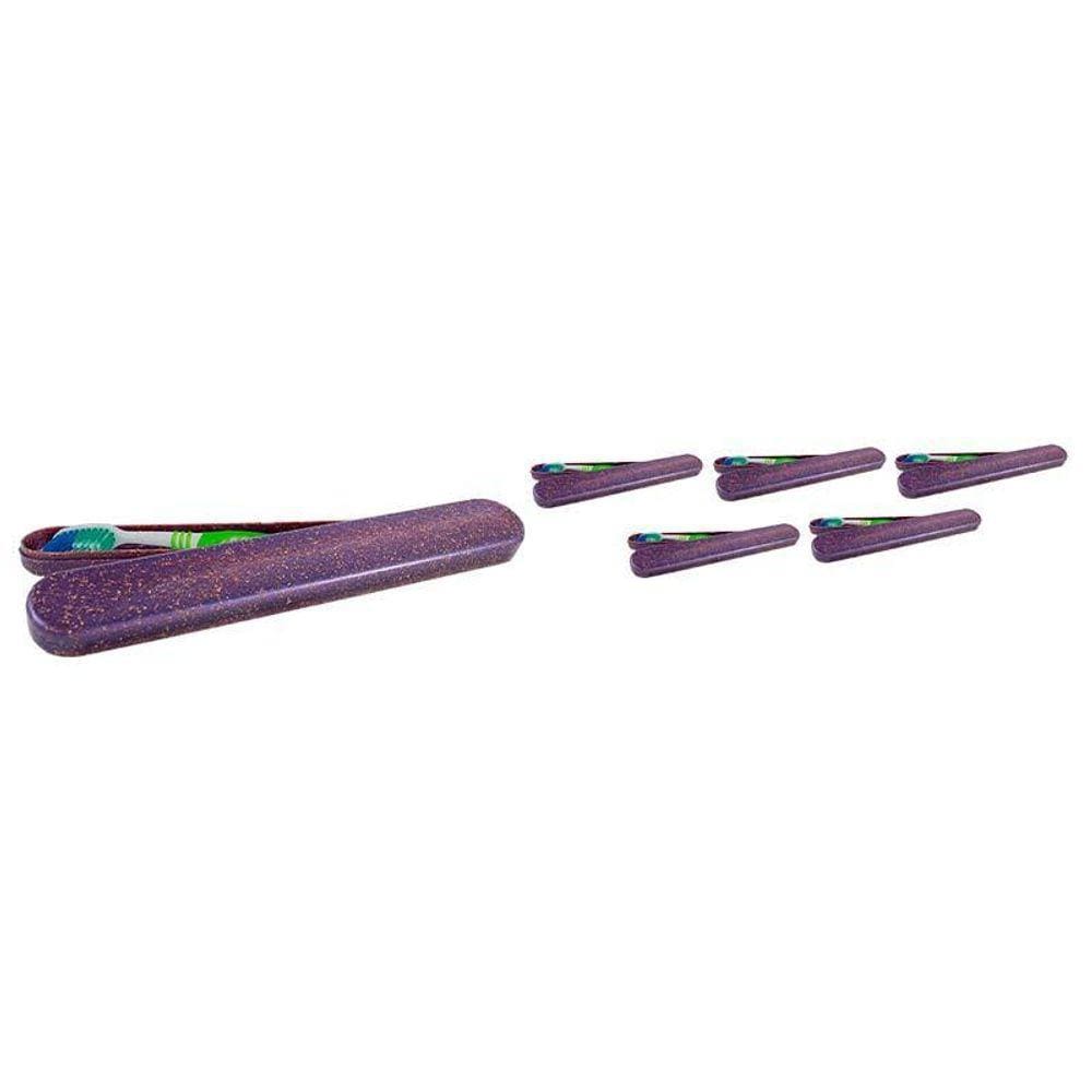 Kit 6 Porta Escova Dental Fibra Madeira Lilás