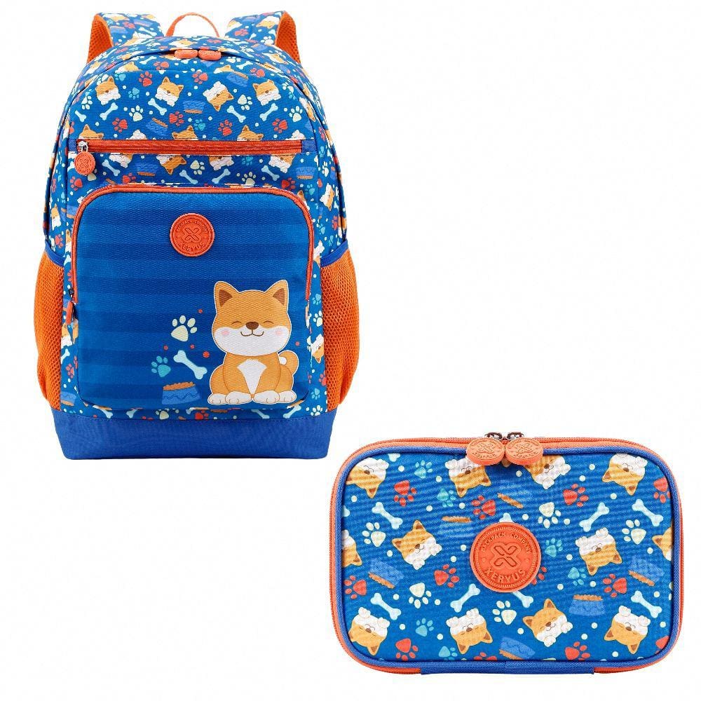 Kit Mochila de Costas e Estojo Box College Shiba Cachorrinho Ref: 12251 Xeryu`s