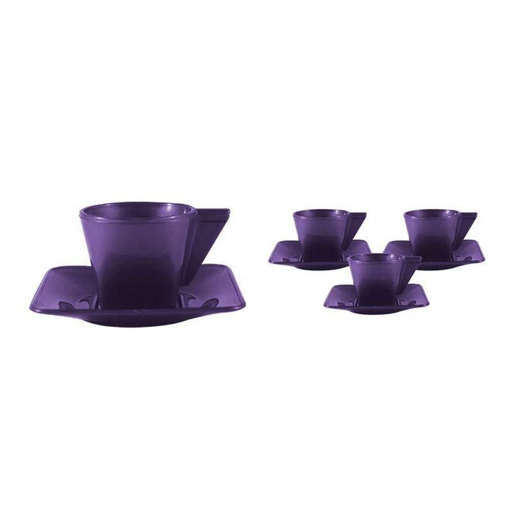 Kit 4 Xícara E Pires Lilás 50Ml Plástico