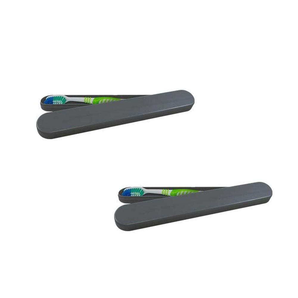 Kit 2 Porta Escova Dental Prata Plástico