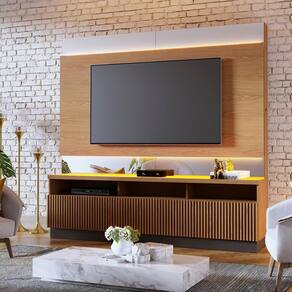 Estante Home Theater Ripado para TV até 70" 3 Portas Espelho e Led Marajó