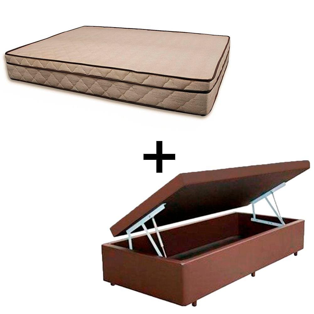 Cama Baú Solteiro 88 Tecido Sintético Marrom Com Colchão Polônia Bello Box - D28 66x88x188