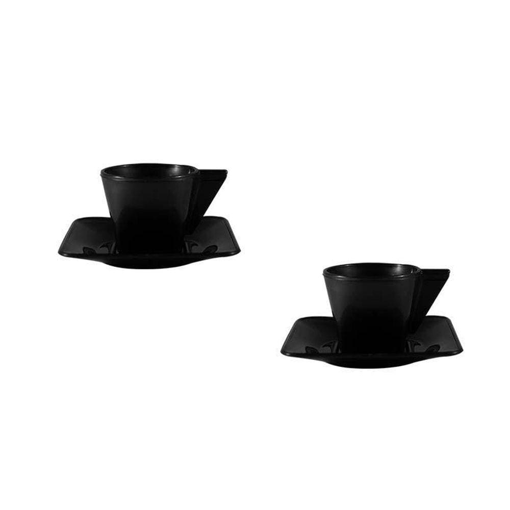 Kit 2 Xícara E Pires Preto 50Ml Plástico