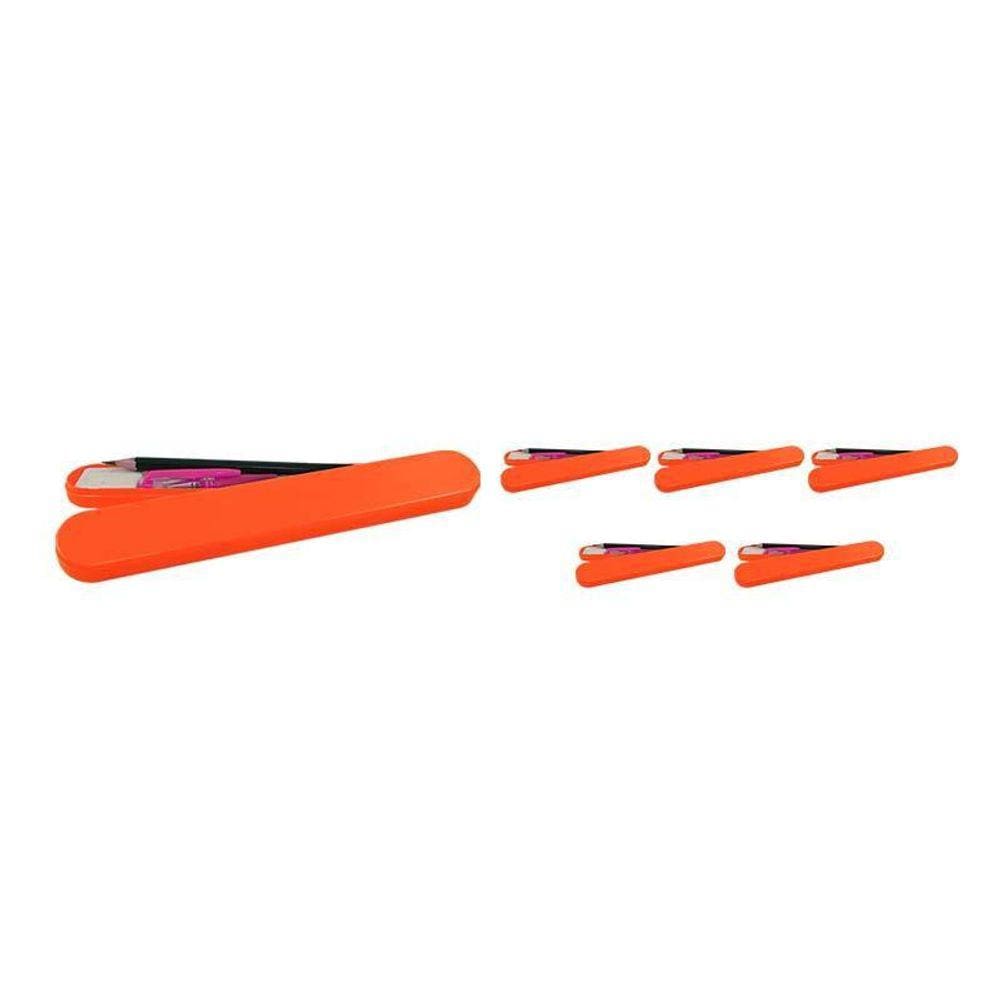 Kit 6 Mini Estojo Laranja Neon Plástico