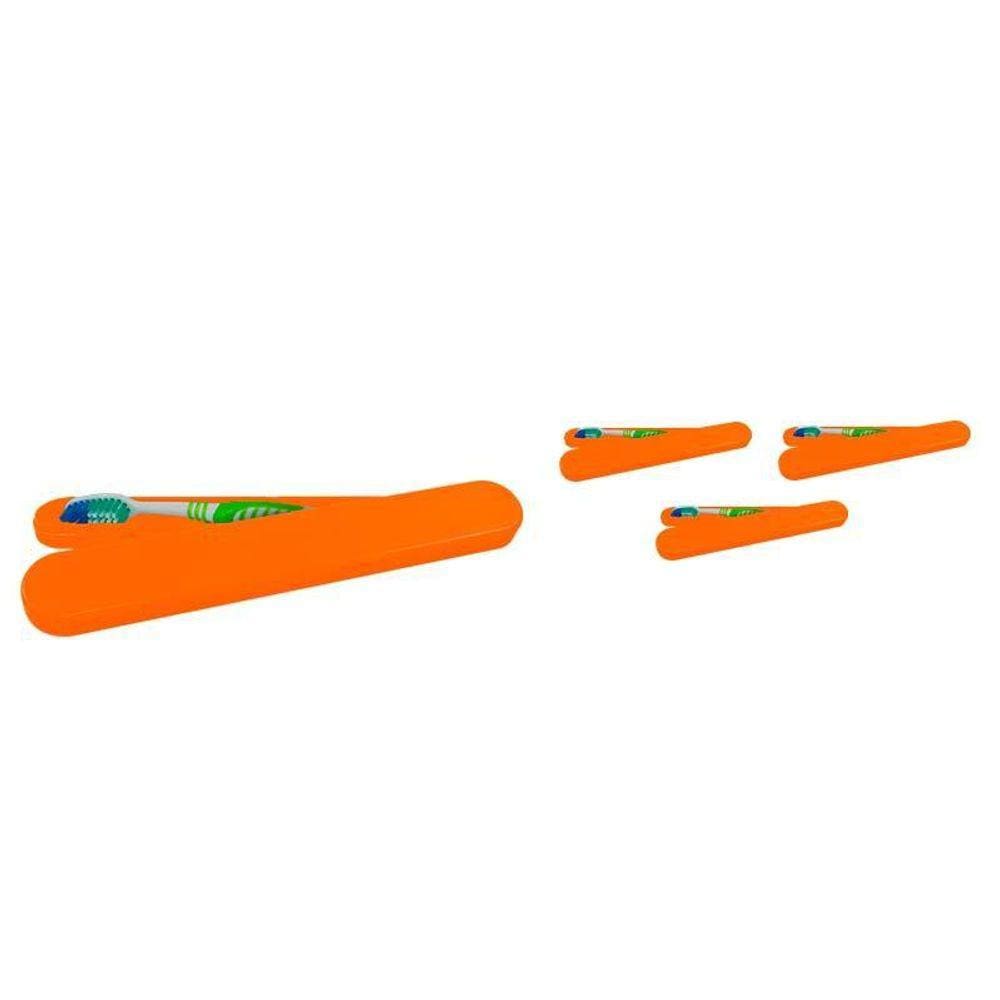 Kit 4 Porta Escova Dental Alaranjado Plástico