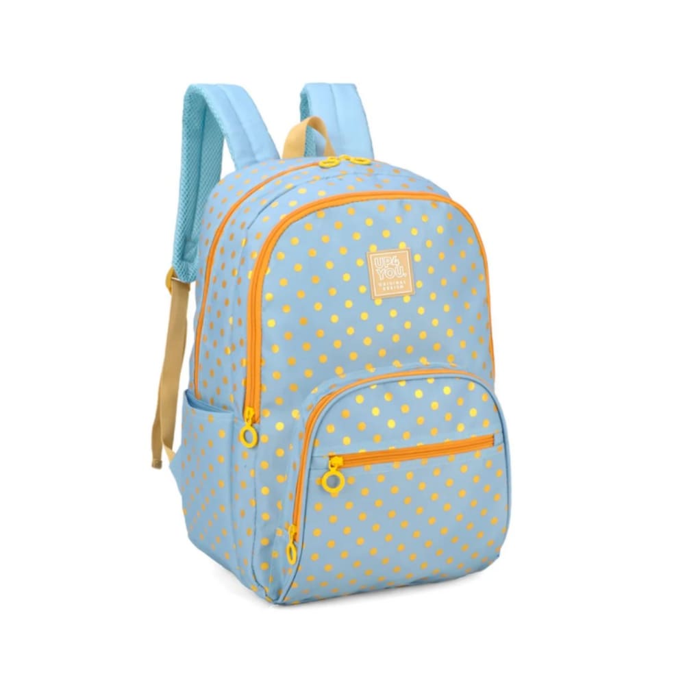 Mochila de Costas UP4YOU Azul com Bolinhas Laranja - Luxcel