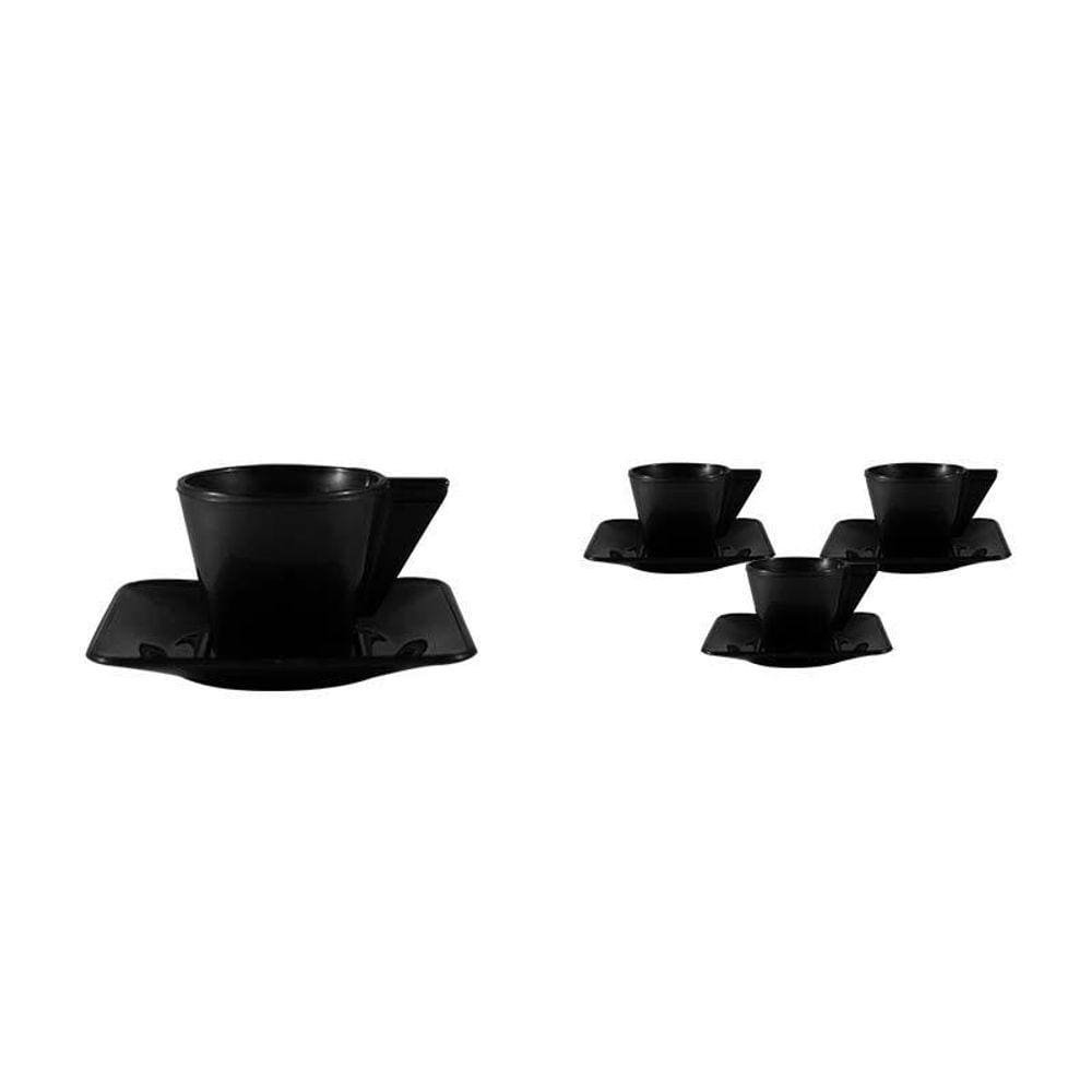 Kit 4 Xícara E Pires Preto 50Ml Plástico