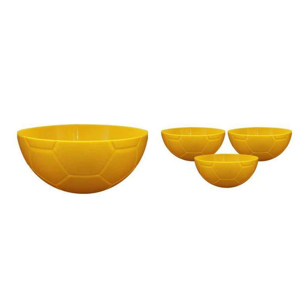Kit 4 Petisqueira Futebol Amarelo 240Ml Plástico Fg