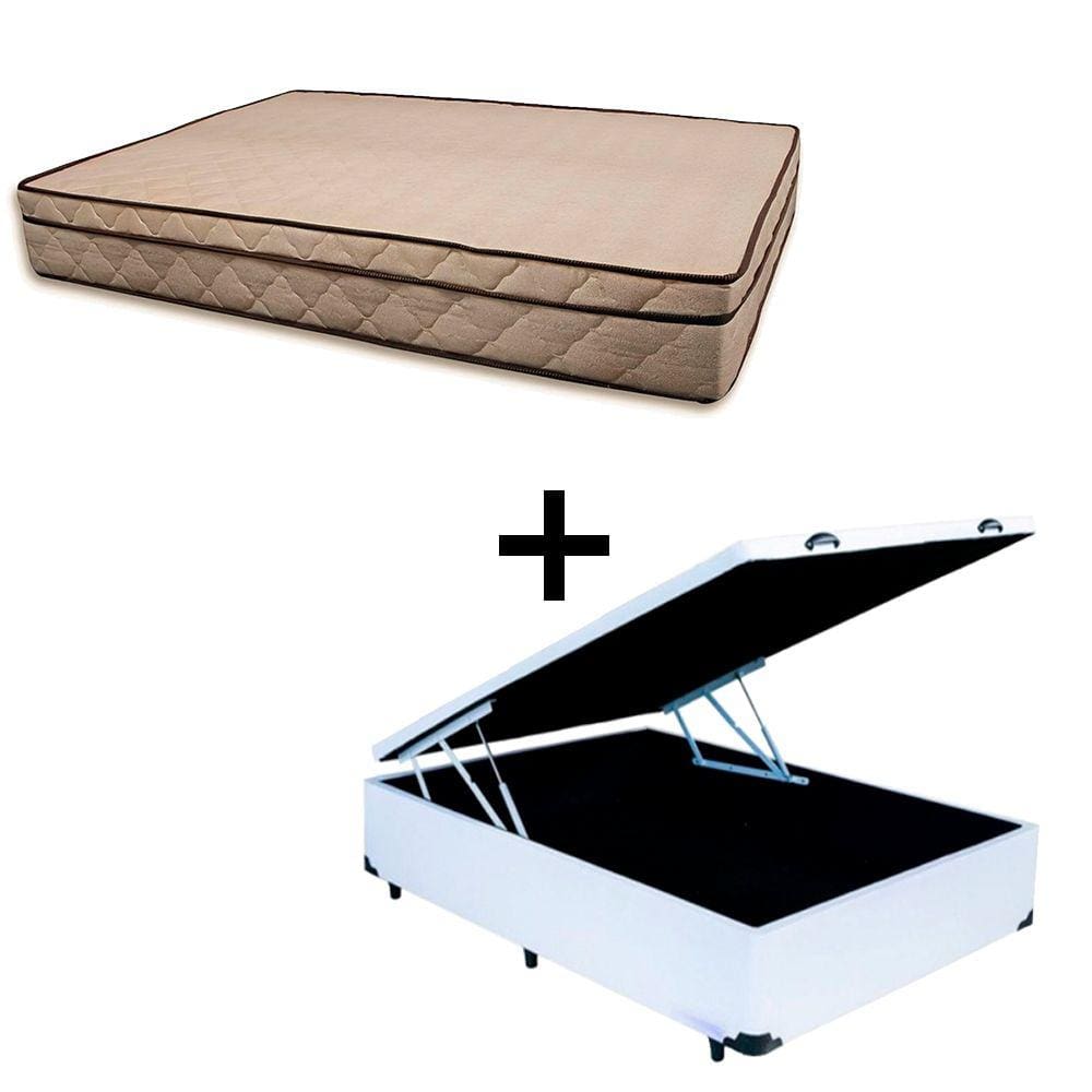 Cama Baú Viúva 128 Tecido Sintético Branco Com Colchão Polônia Bello Box - D28 66x128x188