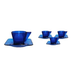 Kit 4 Xícara E Pires Cristal Azul 50Ml Plástico
