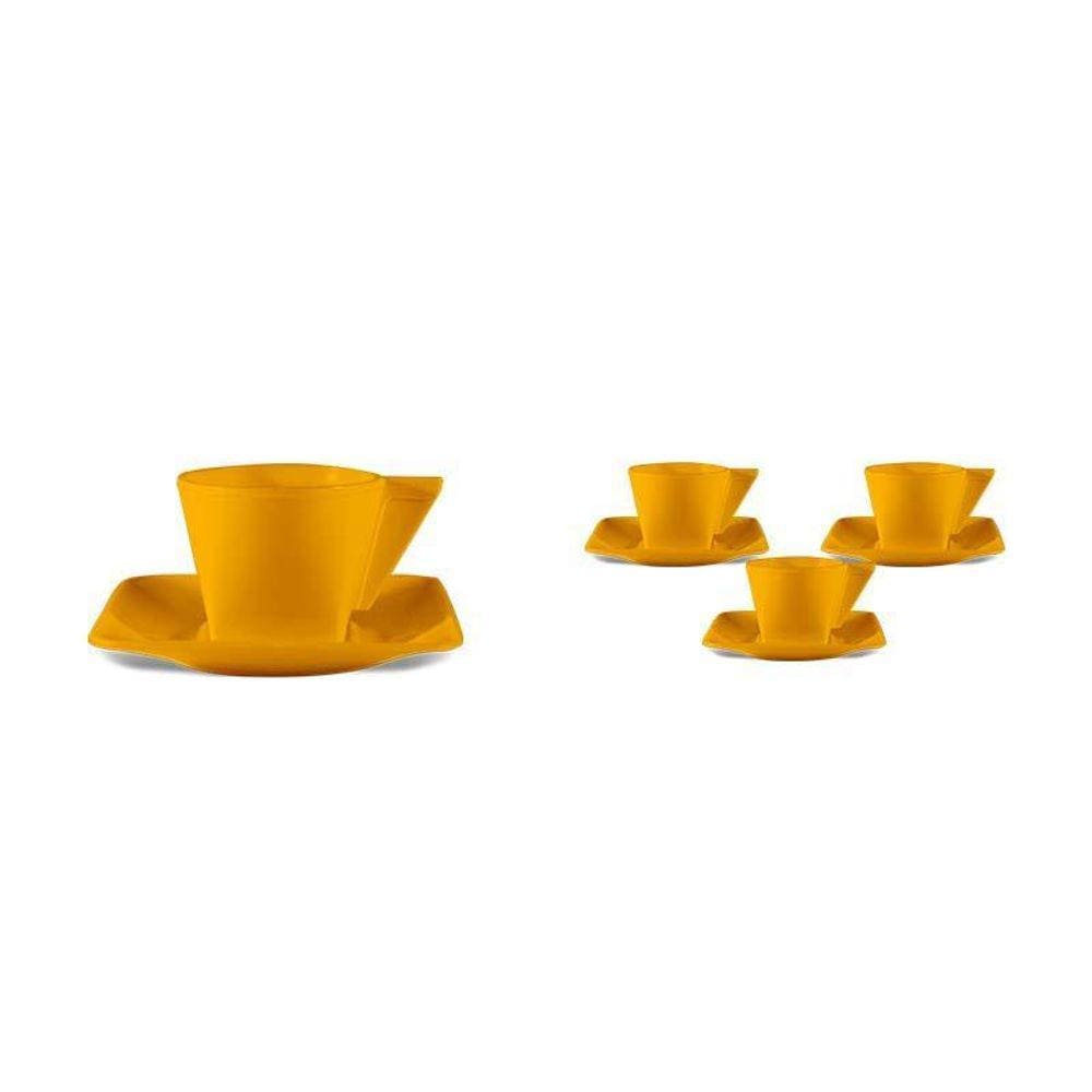 Kit 4 Xícara E Pires Amarelo 50Ml Plástico