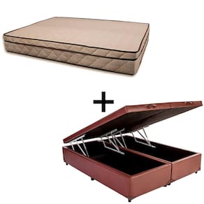 Cama Baú Casal 138 Bipartido Tecido Sintético Marrom Com Colchão Polônia Bello Box - D28 66x138x188