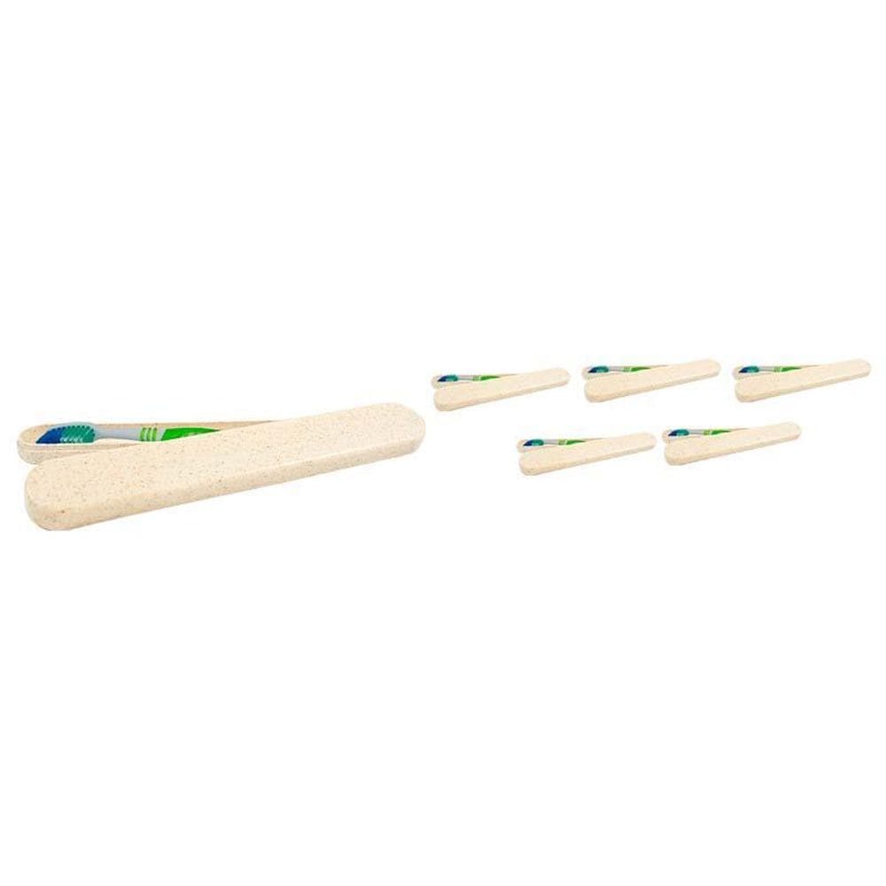 Kit 6 Porta Escova Dental Fibra Madeira Palha