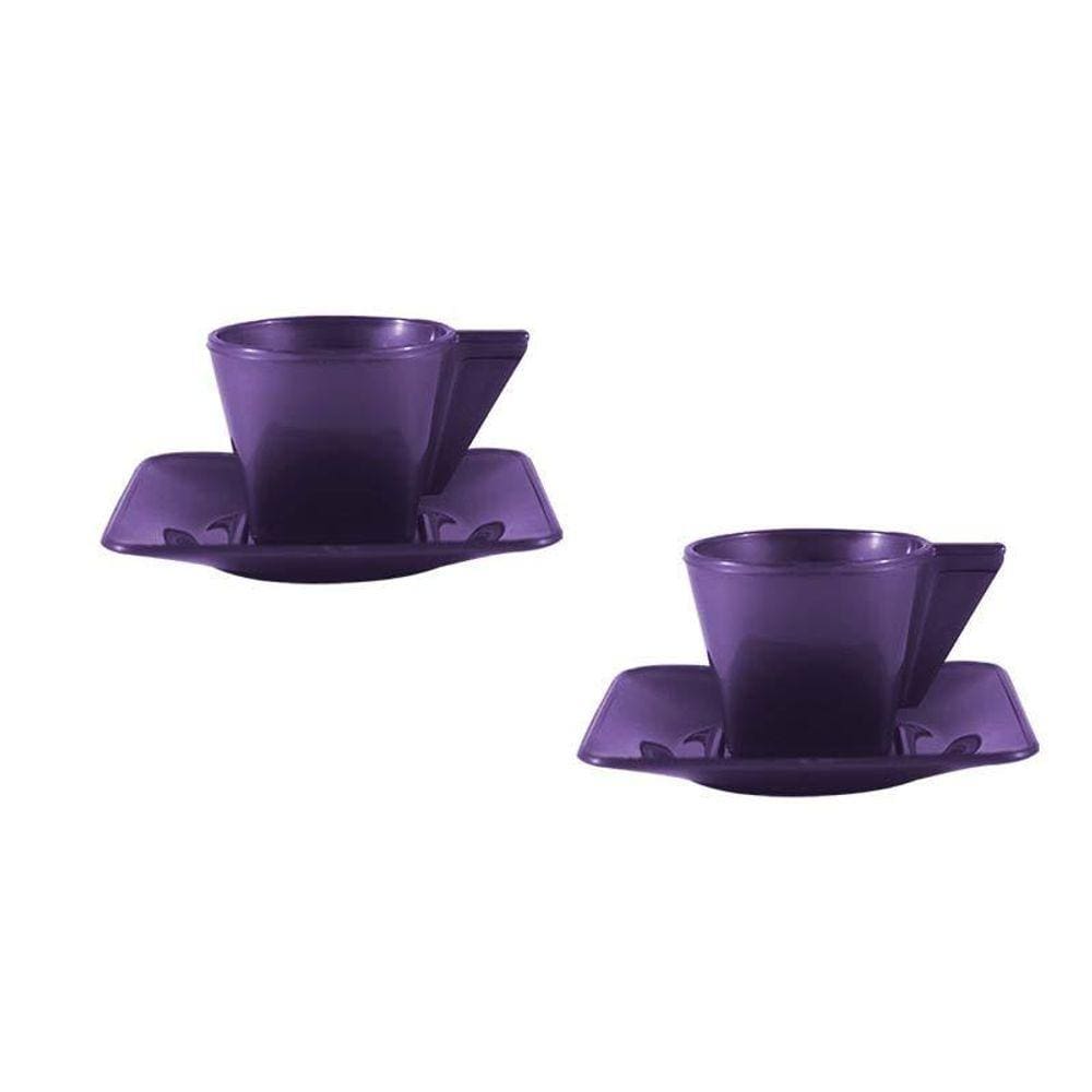 Kit 2 Xícara E Pires Lilás 50Ml Plástico