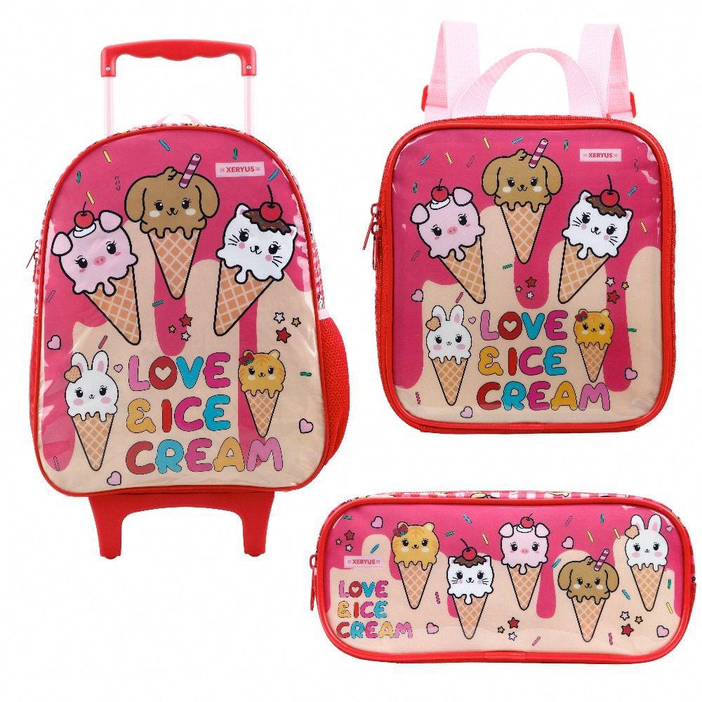 Kit Mochilete Estojo e Lancheira Sorvete Vermelha Ref:12320. 12325 e 12324 Xeryu`s