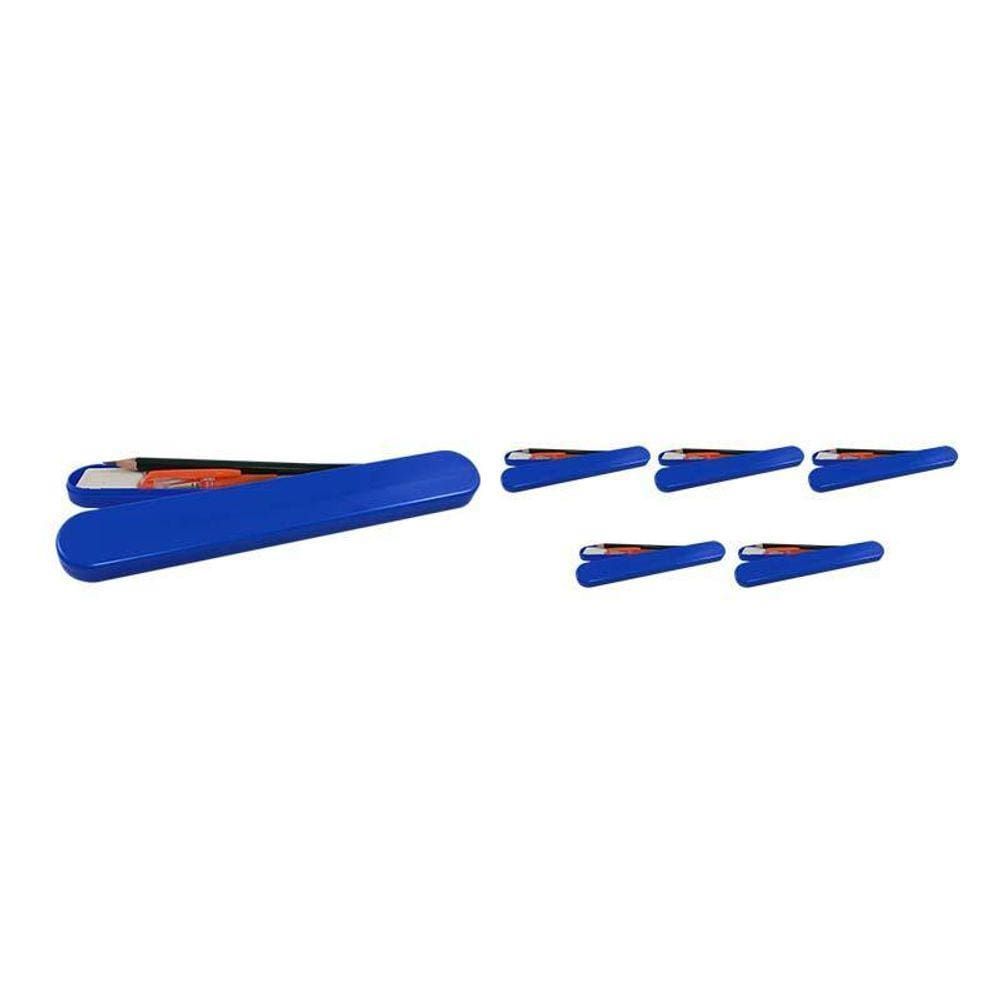 Kit 6 Mini Estojo Azul Plástico