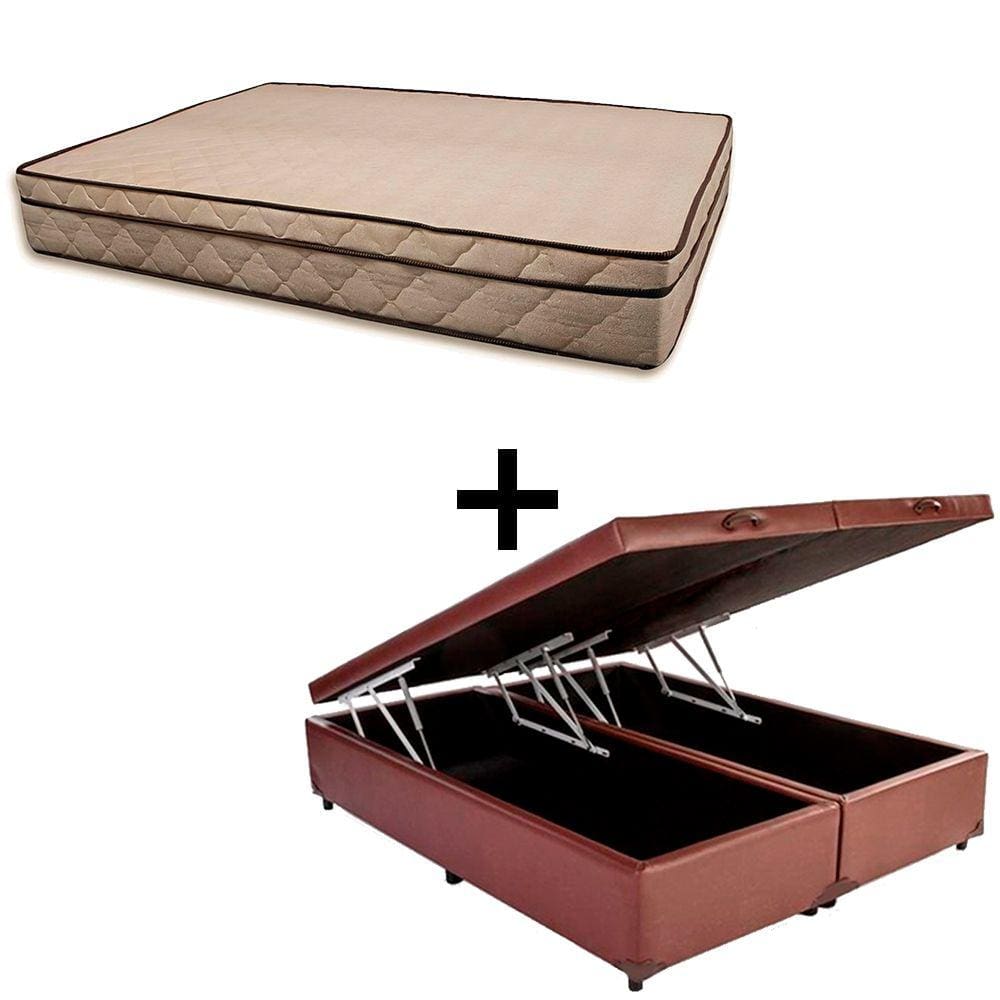 Cama Baú King 193 Tecido Sintético Marrom Com Colchão Polônia Bello Box - D28 66x193x203