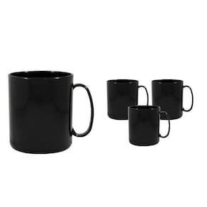 Kit 4 Canecas Redonda Preto 400Ml Plástico Premium