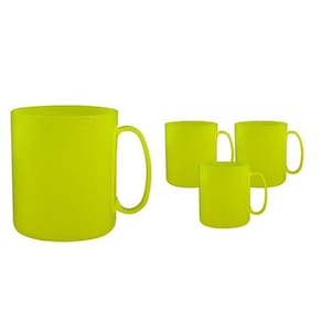 Kit 4 Canecas Redonda Amarelo Neon 400Ml Plástico Premium