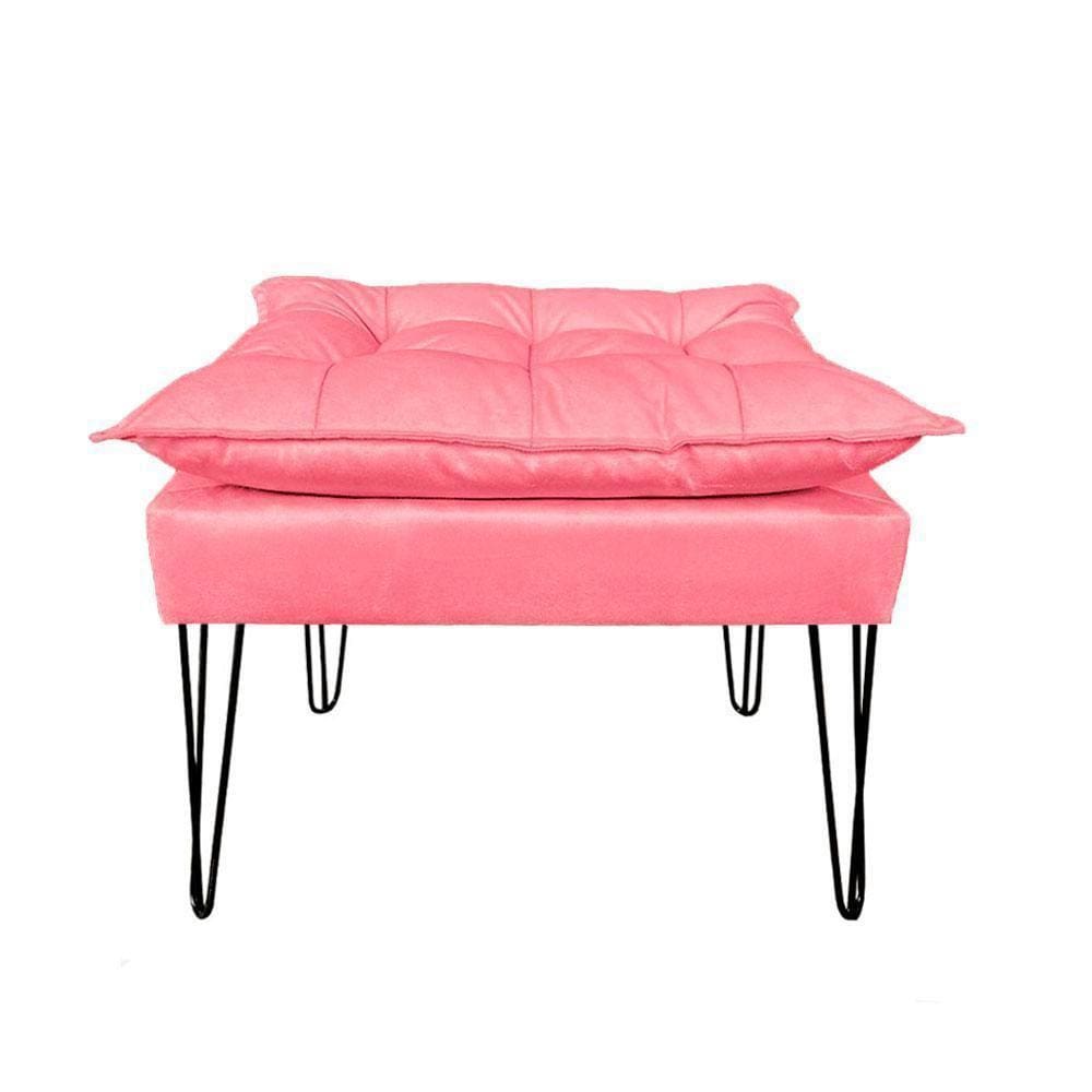 Puf Puff Banqueta Suede Rosê Pés Aramados Preto Verniz