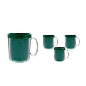 Kit 4 Canecas Térmica Cristal 300Ml Fibra Madeira Verde