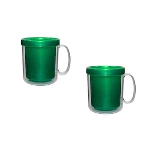 Kit 2 Canecas Térmica Cristal Verde 300Ml Plástico