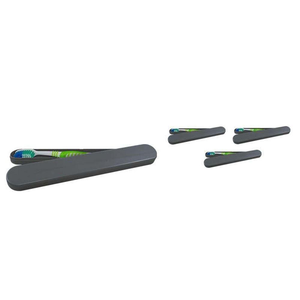 Kit 4 Porta Escova Dental Prata Plástico