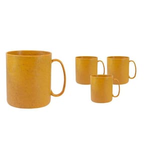 Kit 4 Canecas Redonda Fibra Madeira Amarelo 400Ml
