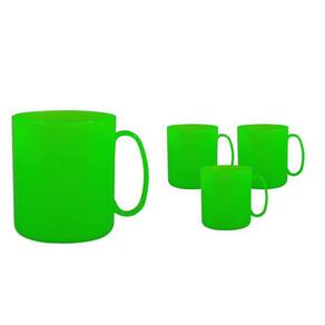 Kit 4 Canecas Redonda Verde Neon 400Ml Plástico Premium