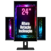 Monitor 24" LED Ergonômico Ajuste de altura, rotação vertical, rotação horizontal, inclinação, Widescreen, 2ms, 75Hz, Full HD, HDMI, 3green Pro 2
