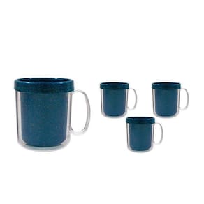 Kit 4 Canecas Térmica Cristal 300Ml Fibra Madeira Azul