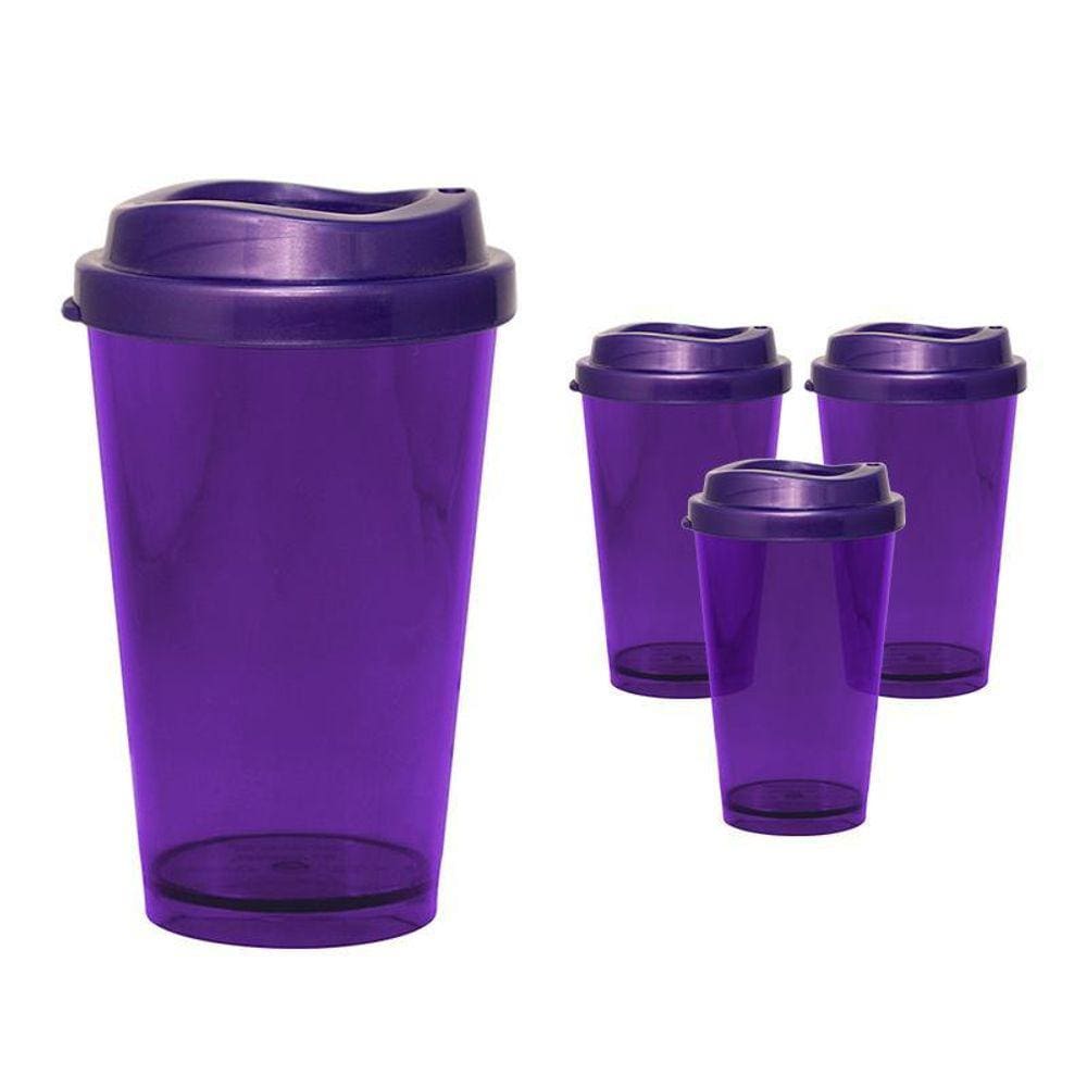 Kit 4 Copos Cristal Mug Lilás 320Ml Plástico