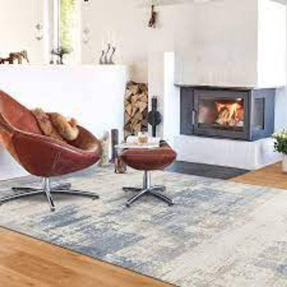 Tapete Turco Estonado Antilhas 140x200cm Des.9345 - Azul/bege