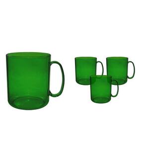 Kit 4 Canecas Redonda Cristal Verde 400Ml Plástico