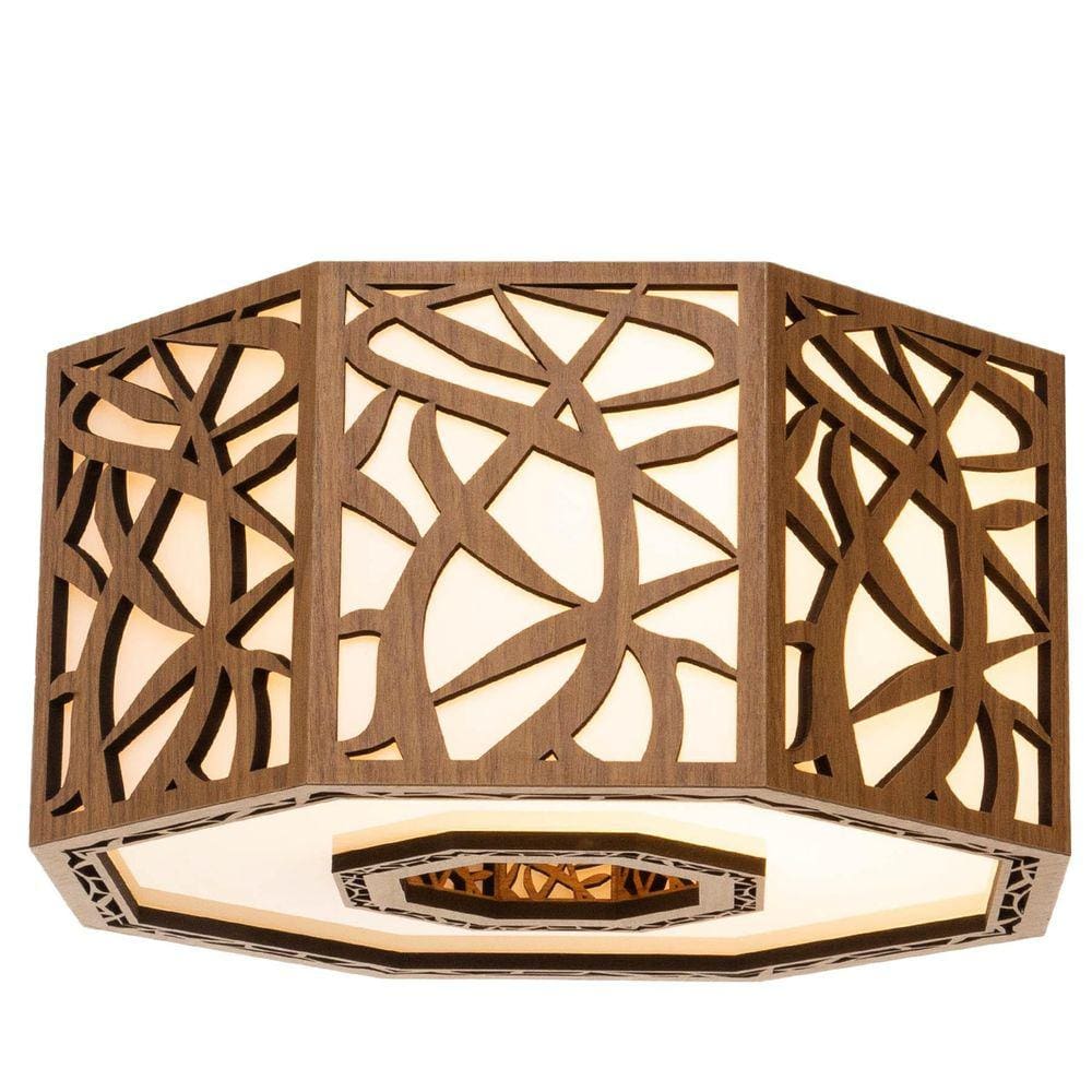 Lustre Decorativo Madeira Plafon Copacabana Octa 35Cm