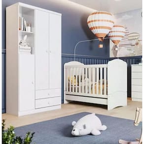 Quarto de Bebê Compacto com Berço e Guarda Roupa Faz de Conta Espresso Móveis Branco/Rosa Chá