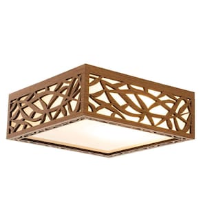 Lustre Decorativo Madeira Plafon Copacabana Quad 40Cm