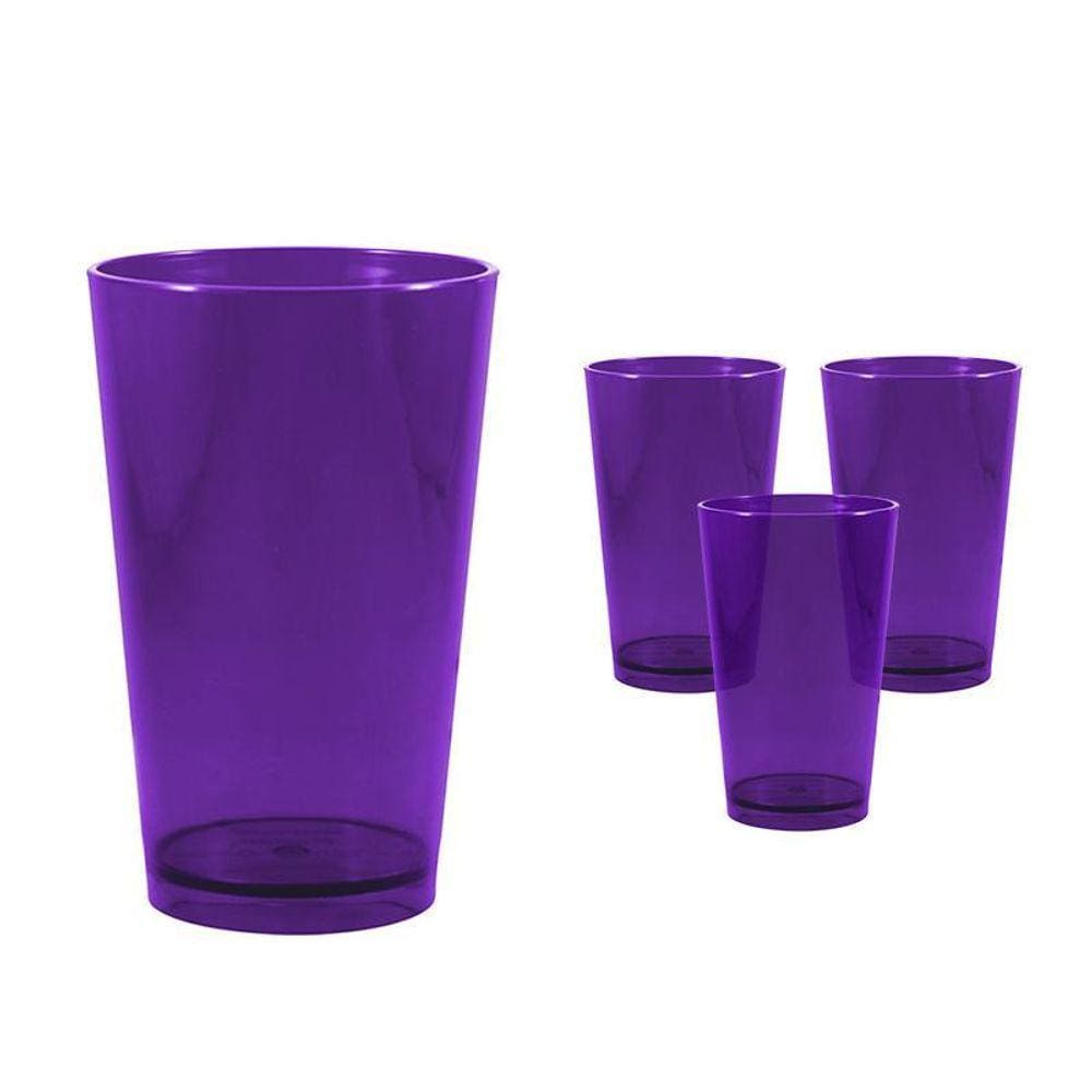 Kit 4 Copos Cancun Cristal Lilás 320Ml Plástico