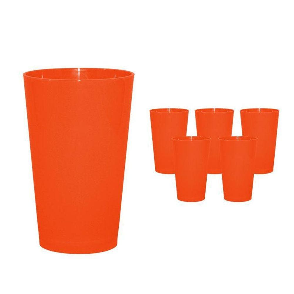 Kit 6 Copos Cancun Alaranjado 320Ml Plástico Premium