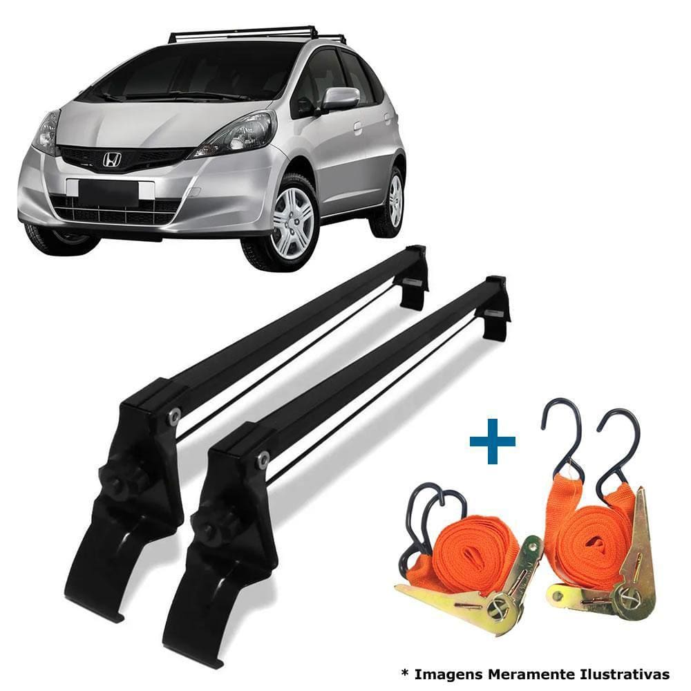 Rack de Teto Vhip Honda Fit 03-14 + Cintas - 45kg - Preto