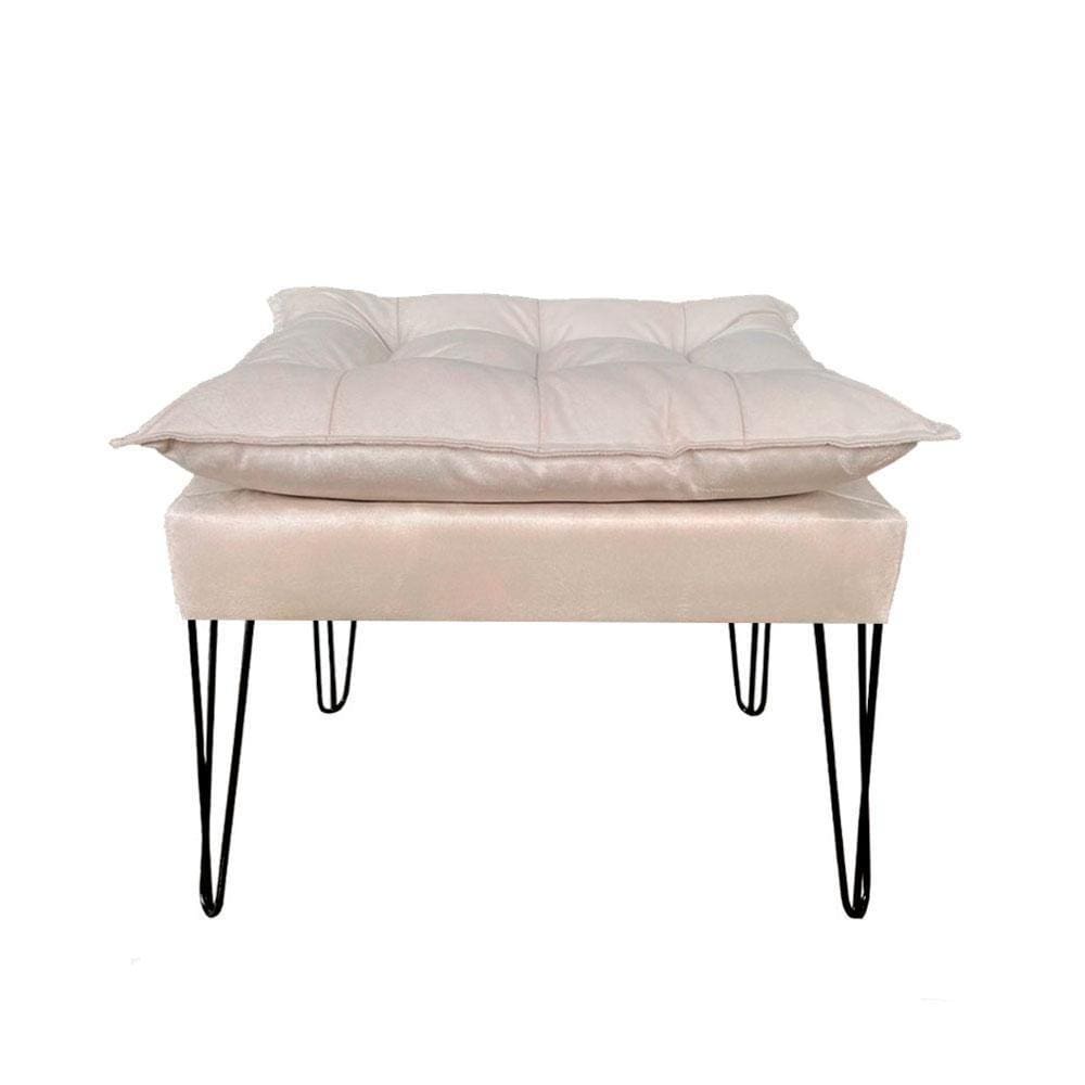 Puff Banqueta Suede Bege Pé Aramado Preto Verniz Para Sala