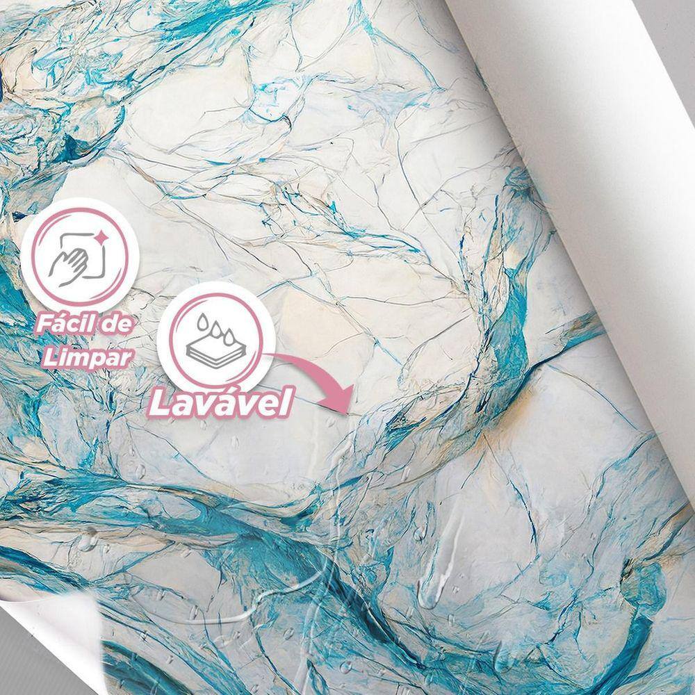 Papel De Parede Painel 3D Mármore Branco Azul Vinílico 3,5M