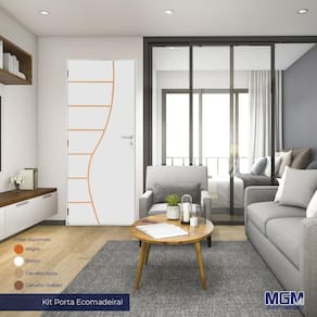 Kit Porta de Madeira Decorada 212x65cm com Batente de Alumínio 3,6cm Cantareira MGM Branca