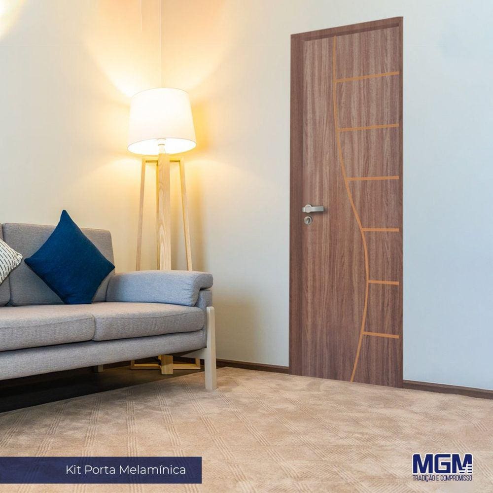 Kit Porta de Madeira Decorada 212x65cm com Batente de Alumínio 3,6cm Cantareira MGM Carvalho Quebec