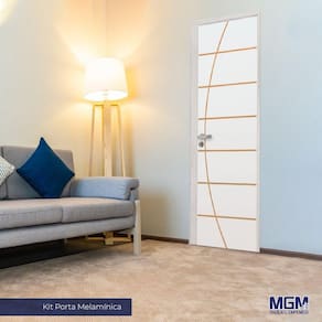 Kit Porta de Madeira Decorada 212x75cm com Batente de Alumínio 3,6cm Neblina MGM Branca