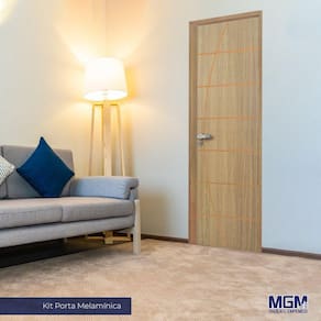 Kit Porta de Madeira Decorada 212x65cm com Batente de Alumínio 3,6cm Neblina MGM Carvalho Alpha