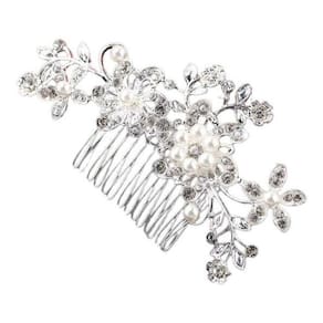 Arranjo Enfeite Cabelo Noiva Prata Strass Perola - Prateado