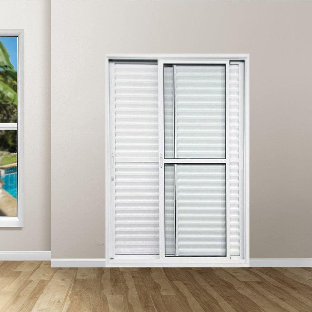 Porta Balcão de Alumínio 3 Folhas 210 x 150cm com Fechadura Linha 25 Esquadrias Bergame Branco